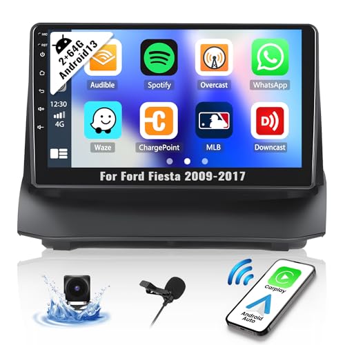 2+64G Neu Android 13 Autoradio für Ford Fiesta 2009-2017 mit Wireless Apple CarPlay Android Auto, 9“ HD Touchscreen Bildschirm mit Navi Bluetooth GPS FM RDS WiFi SWC EQ/HiFi-Audio + Rückfahrkamera