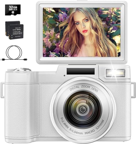 Digitalkamera, 48MP Autofokus Kompaktkamera für Fotografie mit 16X Digitalzoom, 4K Ultra HD Vlogging Kamera mit Makroobjektiven & 3,0-Zoll-Flip-Bildschirm für Anfänger Fotografen