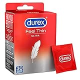 Durex Feel Ultra Thin (Gefühlsecht Ultra) Kondome - Sensi-Fit Kondome mit 20% dünnerem Material an der Spitze für intensiveres Empfinden - 30er Pack