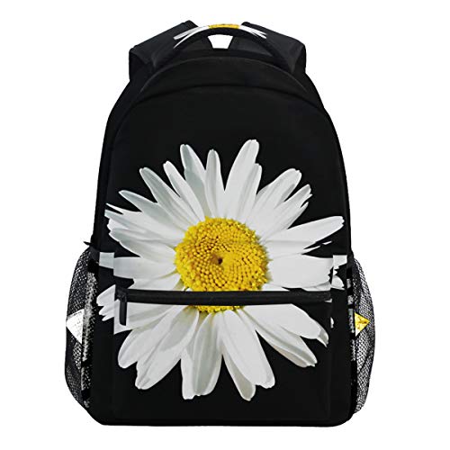 Oarencol Rucksack mit weißen Gänseblümchen und Blumen, Schwarz