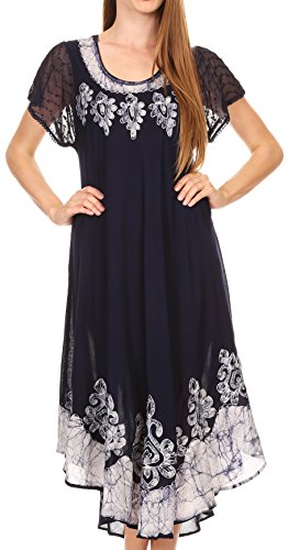 Sakkas B009 Batik Hindi Kappe Hülse Kaftan Kleid/Abdeckung Oben - Marine - eine Größe