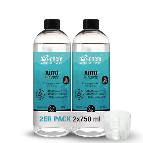 bio-chem Autoshampoo 2x 750 ml Konzentrat für professionelle Autoreinigung I pH-neutral und biologisch abbaubar I Aktivschaum für schonende, aber kraftvolle Autowäsche sowie Autopflege