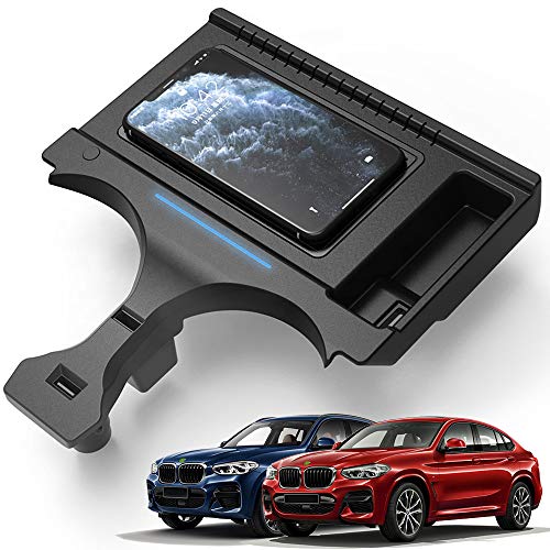 Kabelloses Auto Ladegerät für BMW X3/X4 2019 2020 2021, BMW X3/X4 Center Console-Zubehörfeld 15W Qi Schnell-Ladegerät Pad mit USB Port für iPhone 11/XS/XR/X/8, Samsung S20/S10/S9/S8, HUAWEI