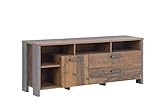 FORTE Clif TV-Unterschrank mit 1 Tür und 2 Schubladen, Holzwerkstoff, Old – Wood Vintage/ Betonoptik Dunkelgrau, 161 x 63,9 x 41,6 cm