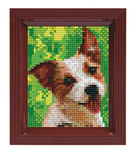 Pixel P31320 Mosaik Geschenkverpackung Hund, Pixelbild mit Rahmen, kinderleichtes Stecksystem, ohne Bügeln und Kleben, Steinchen aus Biokunststoff