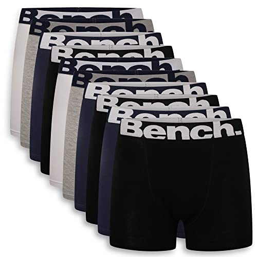 Bench - Herren Everyday Essentials Multipack Atmungsaktive Baumwoll-Boxershorts Jersey-Shorts, klassische Passform, 7, 9 und 10 Stück, lässige Badehosen, Unterwäsche, Geschenkset, S, M, L, XL, XXL,