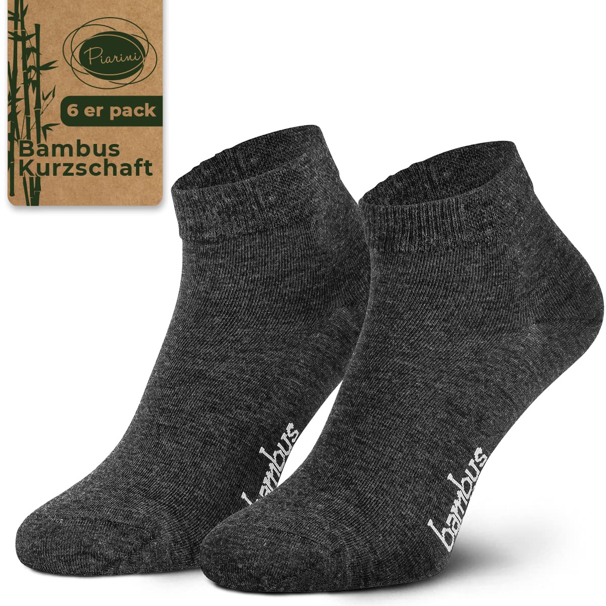 Piarini Gr. 35 36 37 38 6 Paar Bambussocken Damen-Socken Frauen-Kurzschaf kurz anthrazit grau