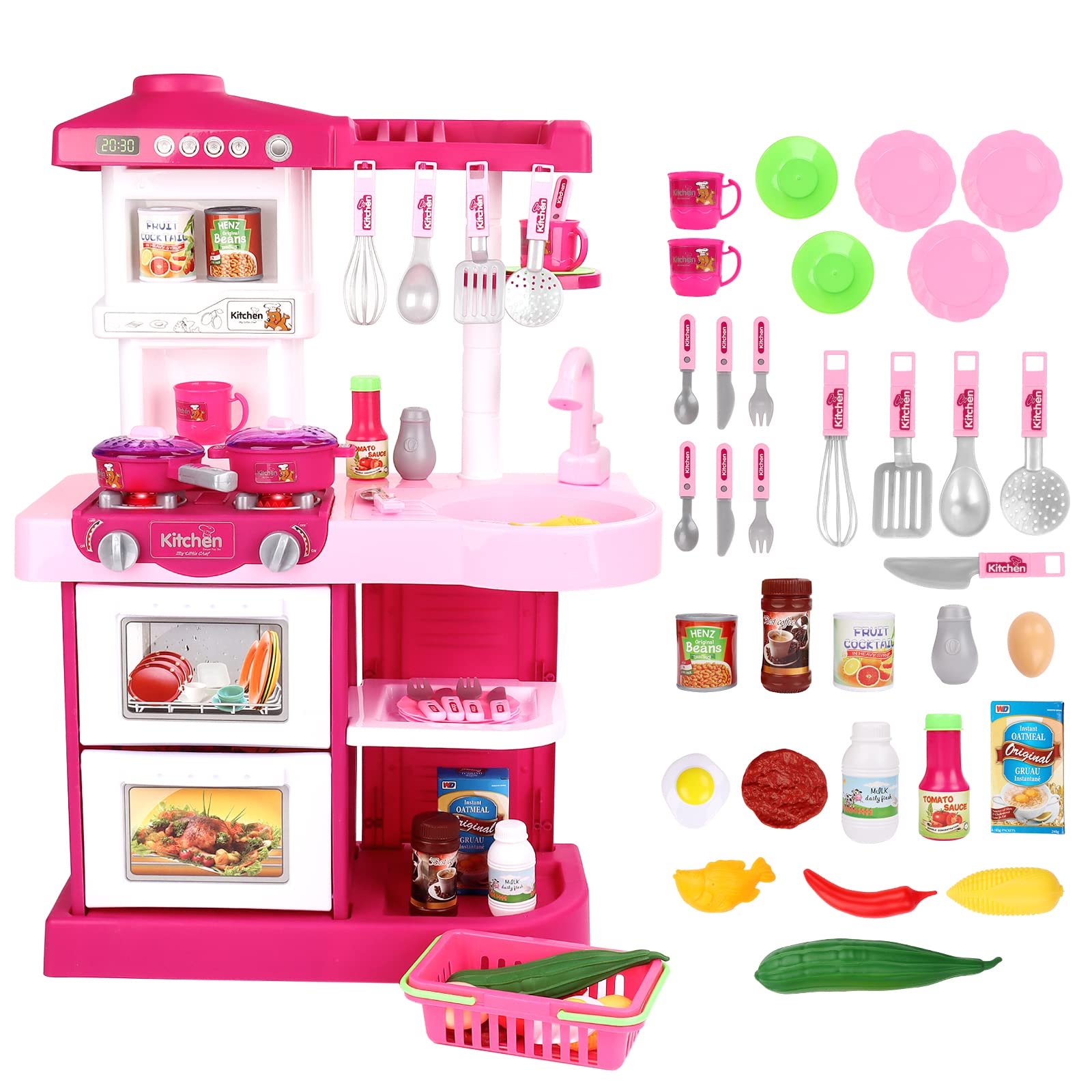 deAO Kinder-Küchenspielset “My Little Chef”(“Mein kleiner Koch”) mit 30-teiligem Zubehör in den Farben Rot oder Pink erhältlich
