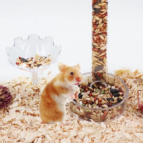 Hamster-Futterspender, transparentes Acryl-Futterröhrchen und Futternapf-Set mit Saugnapf, Kleintierfutter-Schwerkraft, automatischer Spender, geeignet für Hamster, Ratten, Meerschweinchen, Vögel,