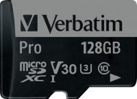 Verbatim PRO - Flash-Speicherkarte (microSDXC-an-SD-Adapter inbegriffen) - 128 GB - Video Class V30 / UHS-I U3 / Class10 - 300x/600x - microSDXC UHS-I