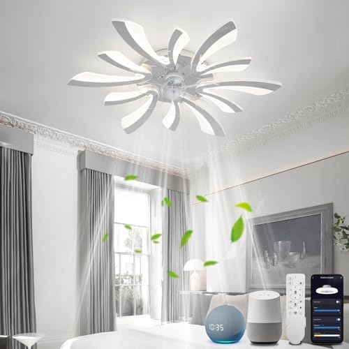 YOLEDY Lampe mit Ventilator Leise mit Fernbedienung, Moderne Deckenventilator mit Beleuchtung 2.4GHz WiFi Funktioniert mit Alexa Google Home, für Schlafzimmer, Küche, Chrom