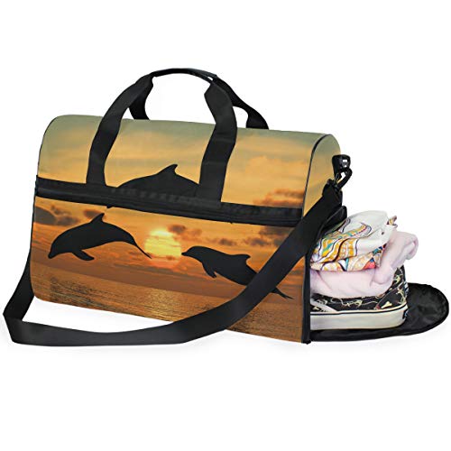 LUNLUMO Dolphin Gelb Sonnenuntergang Große Kapazität Reisetasche Sport Duffels Gym Bag Fitness Sport Gear Gepäck Tasche für Damen und Herren