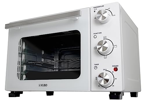 Kubo Mini-Tisch-Ofen, 22 l, 1300 W, Timer, einstellbare Temperatur, doppelte Glastür und Edelstahl-Finish, Weiß
