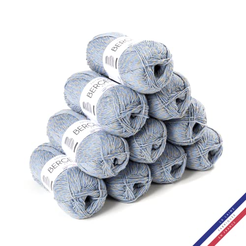 Bergère de France - LIN COTON, Wolle set zum stricken und häkeln (10 x 50 g) 30% französisches Leinen - 3 mm - Natürliches Garn für den Sommer - Blau (Wissant)