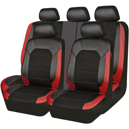 Kompatibel für Peugeot 307, Auto Sitzauflage Sitzbezüge Sitzschoner Leder Sitzkissen 9-teilig, Belüftet und Komfortabel,Red