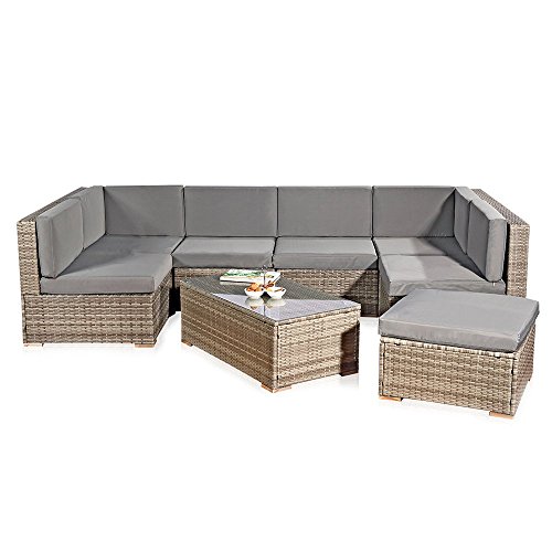 Melko Polyrattan Lounge XXL Sofa Garnitur Gartenmöbel Set Sitzgarnitur inklusive Kissen und Verbindungsclips