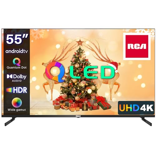 RCA 55 Zoll QLED Fernseher 4K UHD Smart TV HDR HLG Dolby Audio Android TV Google Assistant Triple Tuner WiFi Bluetooth HDMI USB (2023)