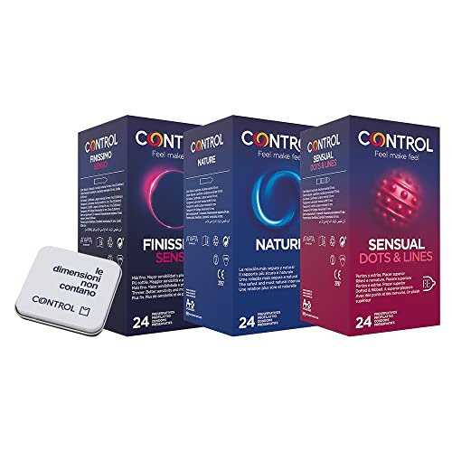 CONTROL Intense Summer Set bestehend aus Kondome Control Nature 24 Stück, Senso (0,06 mm) 24 Stück, Sensual Dots&Lines 24 Stück + 1 Condom Control Halter