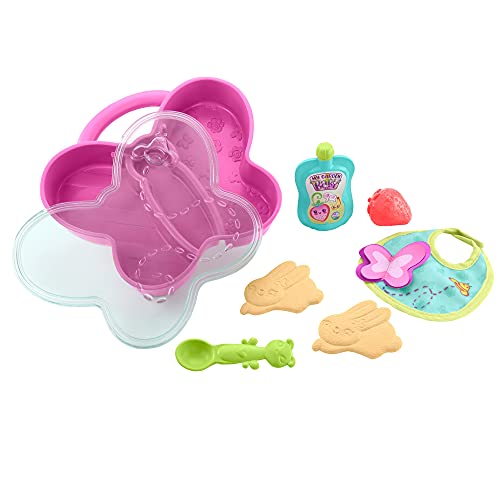 My Garden Baby HBJ69 - Essenszeit Set, 7 Zubehörteile einschließlich Brotdose in Schmetterlingsform, Löffel, Speisen, Lätzchen und mehr, Spielzeug ab 3 Jahren