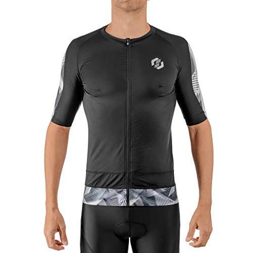 SLS3 Triathlon Top Herren | Aero Jersey Kurzarm | Aerodynamisches Triathlon Shirt mit Ärmeln | Radtrikot (Black/Ivory, L)