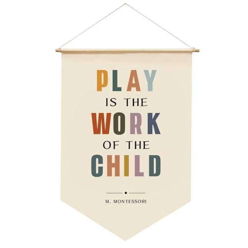 Play Is the Work of the Child Wandbehang, Stoff, hängende Flagge, Banner, Wandschild, Dekoration, Geschenk, Baby, Kinder, Mädchen, Jungen, Kinderzimmer, Teenager, Spielzimmer, Haustür, hängende Banner