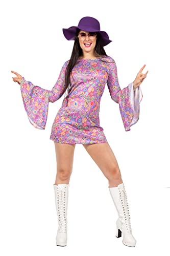Wilbers & Wilbers 70er Jahre Hippie Flower Power Kostüm Kleid 1970er Woodstock Damen Karneval XL