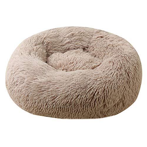 XDKS Donut-Katzenbett aus Plüsch, rund, selbstwarm, beruhigend, Haustierbett, weiches Welpen-Sofa, rutschfeste Unterseite, maschinenwaschbar (XXL, Khaki)