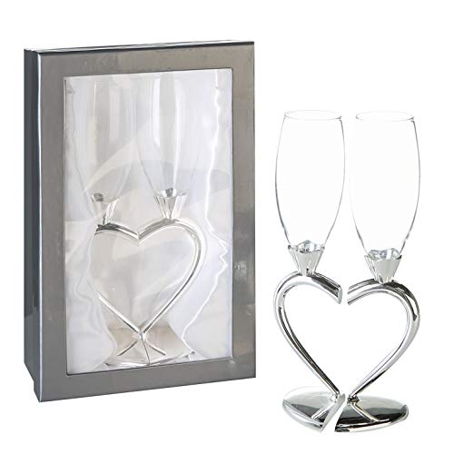 Casablanca 2er Set Champagner-Glas Love - mit Metallstiel in Herz-Form H 26 cm