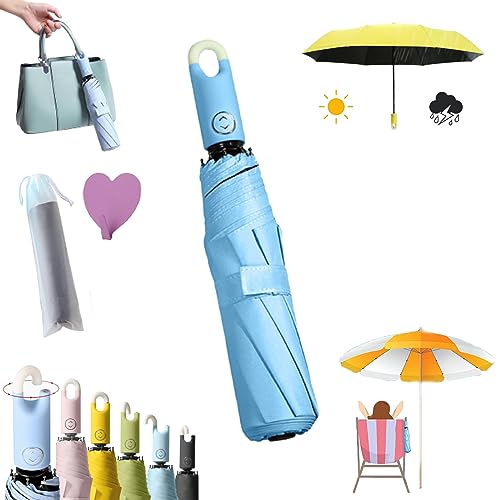 HOPASRISEE Dreifach selbstöffnender und zurückziehbarer Regenschirm mit Schnalle, Three-Fold Self Opening and Retracting Umbrella with Buckle, Automatic Open Close Folding Umbrella (Blue)