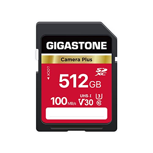 Gigastone Kamera Plus 512GB SDXC Speicherkarte bis zu 100 MB/s für Digitalkameras Canon Sony Nikon Olympus, 4K UHD Videoaufnahmen UHS-I U3 V30 Klasse 10, mit 1 Mini-Hülle