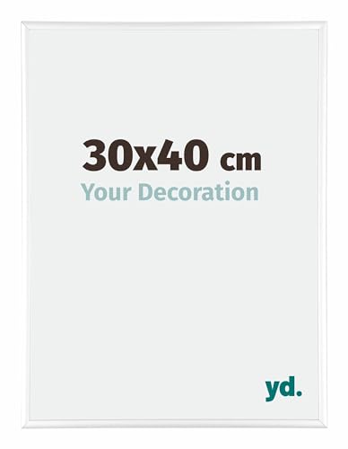 yd. Your Decoration - Bilderrahmen 30x40 cm - Bilderrahmen aus Aluminium mit Acrylglas - Antireflex - Ausgezeichneter Qualität - Weiss Hochglanz - Kent