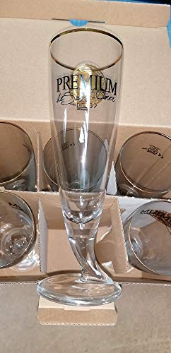 Set mit 6 Gläsern, 25 cl, Bier Saint Oker Premium – NEU – sehr fröhlich – Fuß aus Horn