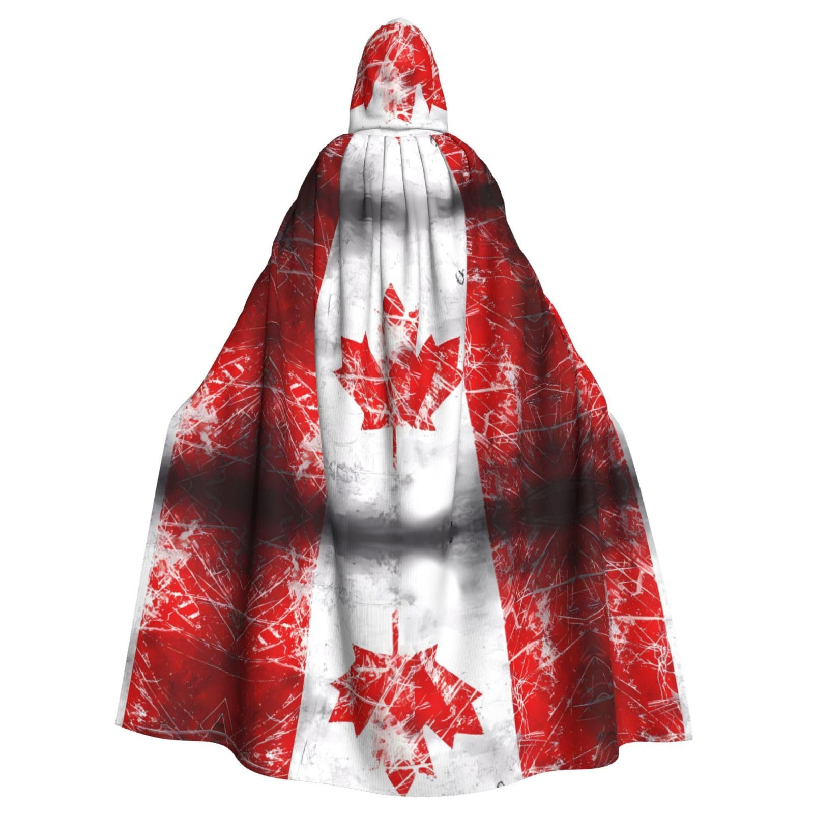 RFSHOP Halloween-Kapuzenumhang für Erwachsene – 100 % Polyesterfaser – übergroße Kapuze mit Fliege – bequem und langlebig, Retro-Kanada-Flaggen-Drucke, Schwarz