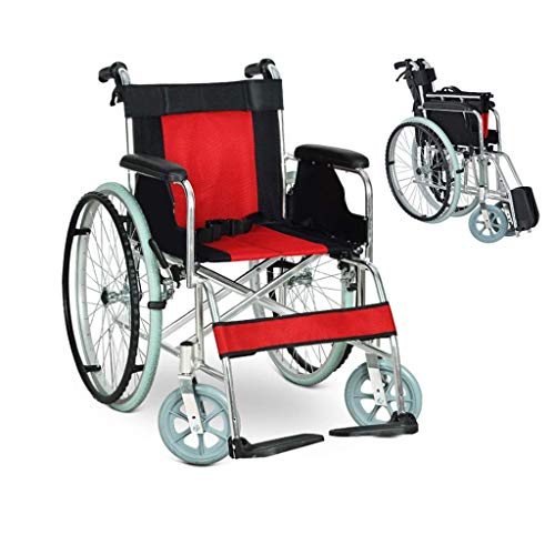AOLI Eigenantrieb Rollstuhl, Leichtklappaluminiumlegierung Rollstuhl, tragbare ältere Mehrzweckwagen, ergonomischer, Geeignet für Menschen mit Behinderungen, Red1,red1