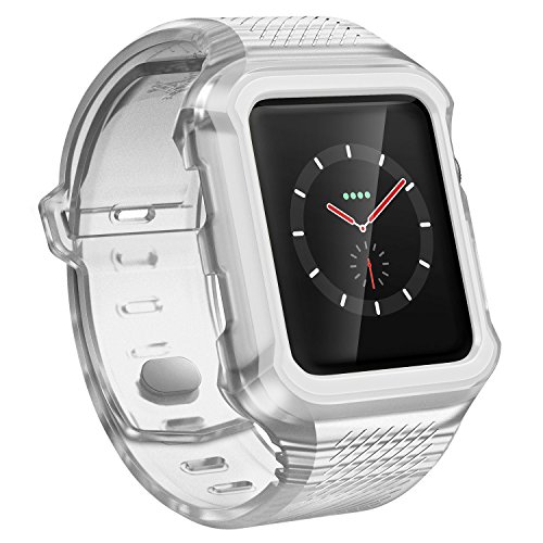X-Doria Rumble Band Smart Watch Ersatzband, weich, bequem, Rundum-Stoßschutz, robust, langlebig, sportliches Uhrenarmband für 38 mm Apple Watch, (weiß/transparent), White/Clear, 38mm Apple Watch