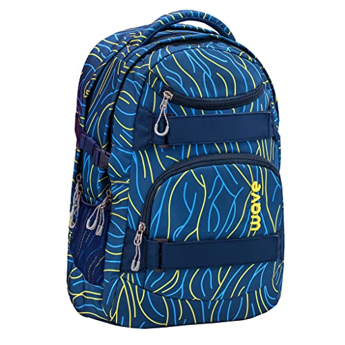 WAVE Infinity Blau Schulrucksack mit Laptopfach Tabletfach / Brustgurt Hüftgurt / 43 x 31 x 22 cm / 30 Liter / Unisex / Rucksack Daypack (338-72/A Yellow Lines)