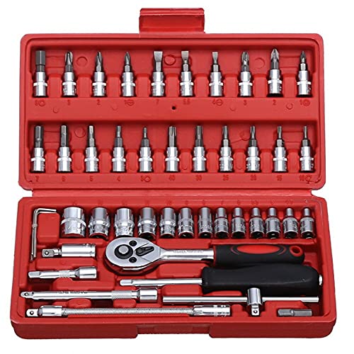 Werkzeugsatz 46-teiliges Steckschlüssel-Auto-Reparatur-Werkzeug-Set, schnelle Ratschenschlüssel-Reparatur Werkzeugkasten für zu Hause (Color : GOLD)