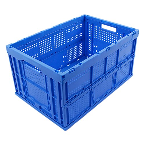 KLAPPBOX 64 Liter mit extra verstärktem Boden, stabile Faltbox, Made in Germany, 60x40x32cm, Plastikbox, Transportbox, max. 60kg, Blau