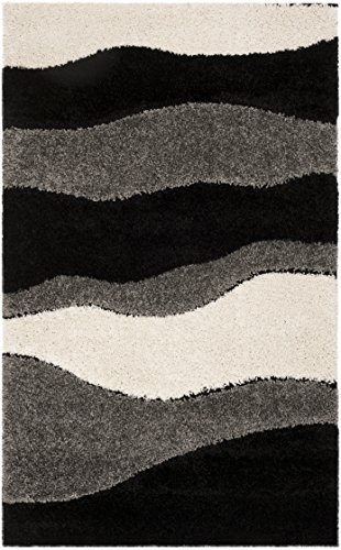 Safavieh Shaggy Teppich, SG475, Gewebter Polypropylen, Grau / Schwarz, 90 x 150 cm