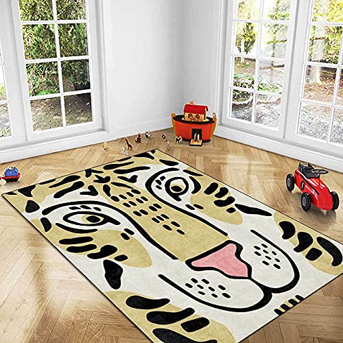 QJDTZMD Teppiche Kurzflor Baby Schlafsaal Indoor Teppich,Weiche rutschfeste Schlafzimmer Deko,Cartoon-Tigerkopf gelb,120 x 200 cm