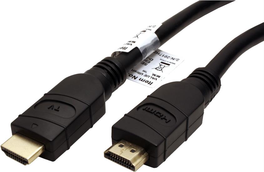 Value 14993453 UHD HDMI 4K2K Kabel mit Repeater, 20m schwarz
