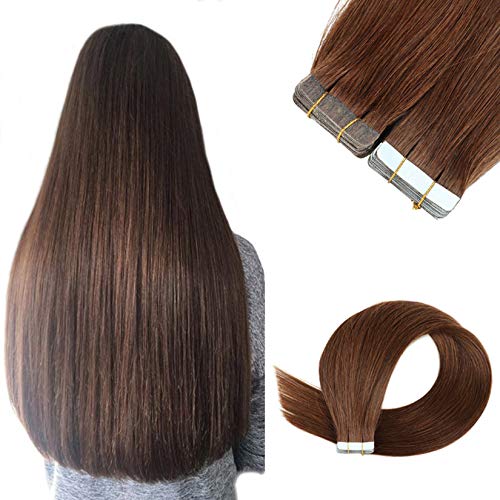 Remy Hair Tape in Erweiterungen 16-24 Zoll Human Nagelhaar Haar Unsichtbares Band in Haarverlängerungen 50g für Mädchen (20 Stück # 4),16inch