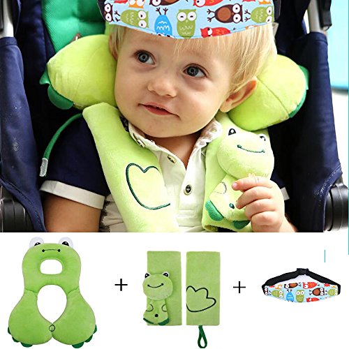Baby-Kopf-Unterstützung mit Bügel-Abdeckungen und Kopfstütze-Band - Soft Kopfstütze Nackenstütze und Sicherheitsgurt-Bügel-Abdeckung für 1-4 Jahre alt Kleinkinder