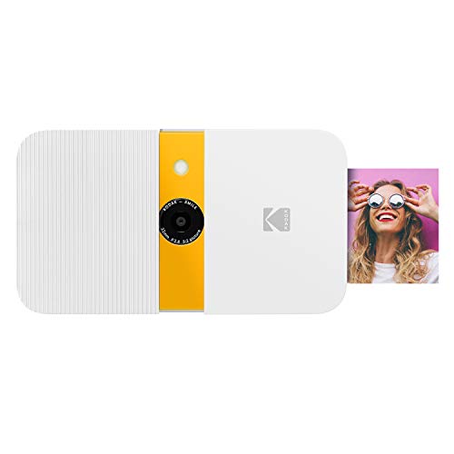 KODAK Smile Digital Sofortbildkamera mit 2x3 ZINK Drucker - HD-Qualität - 10MP, LCD Display, Automatischer Blitz, integrierte Bearbeitungsfunktion, Micro SD Kartenleser und Autofokus - Weiß/ Gelb