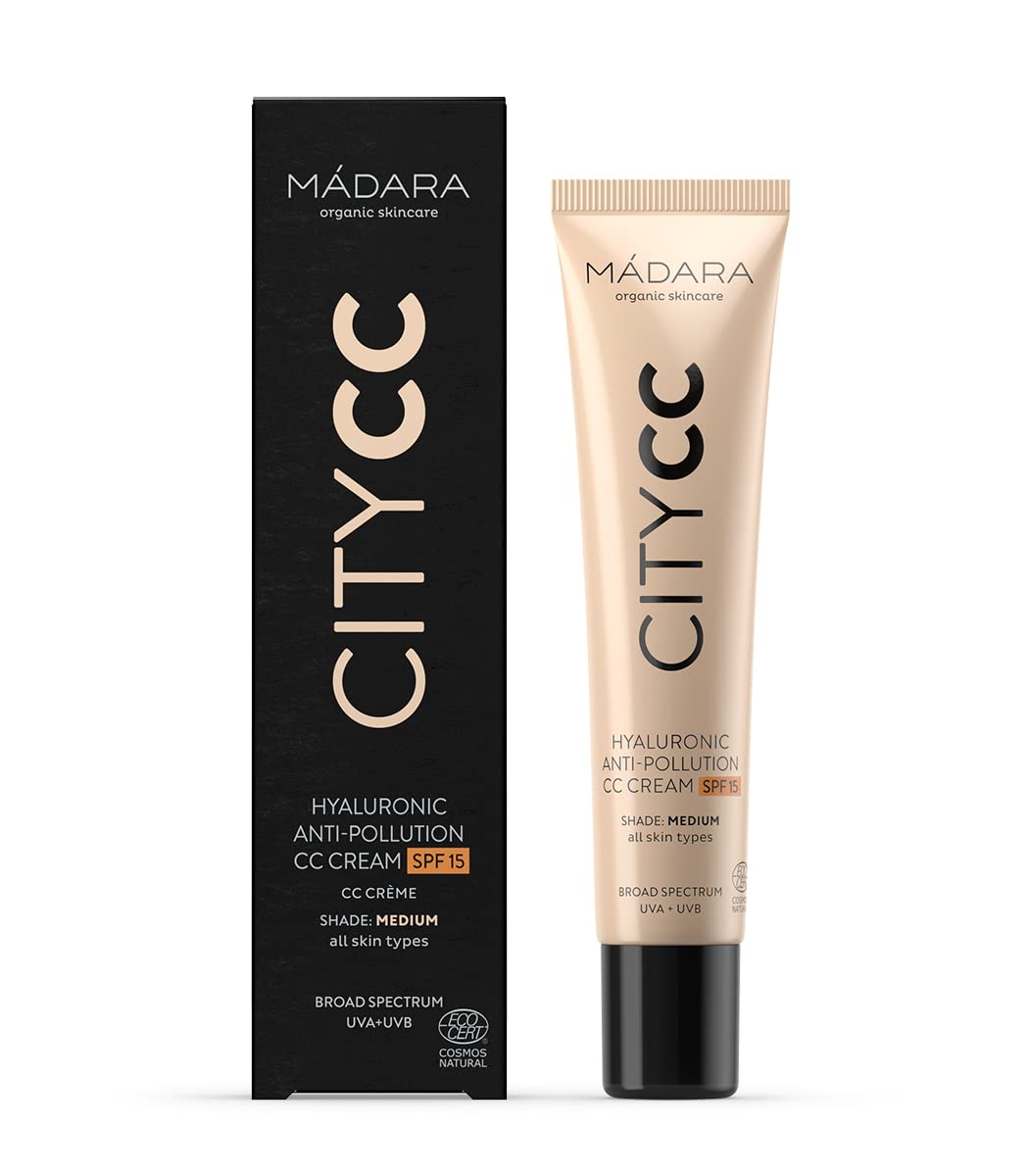 MÁDARA Organic Skincare | Anti-Pollution CC Cream SPF15 MEDIUM BEIGE - 40ml, Mit Hyaluronsäure und breitspektrigem UVA/UVB-Sonnenschutz, Leicht, Seidige Textur, Ecocert-zertifiziert.