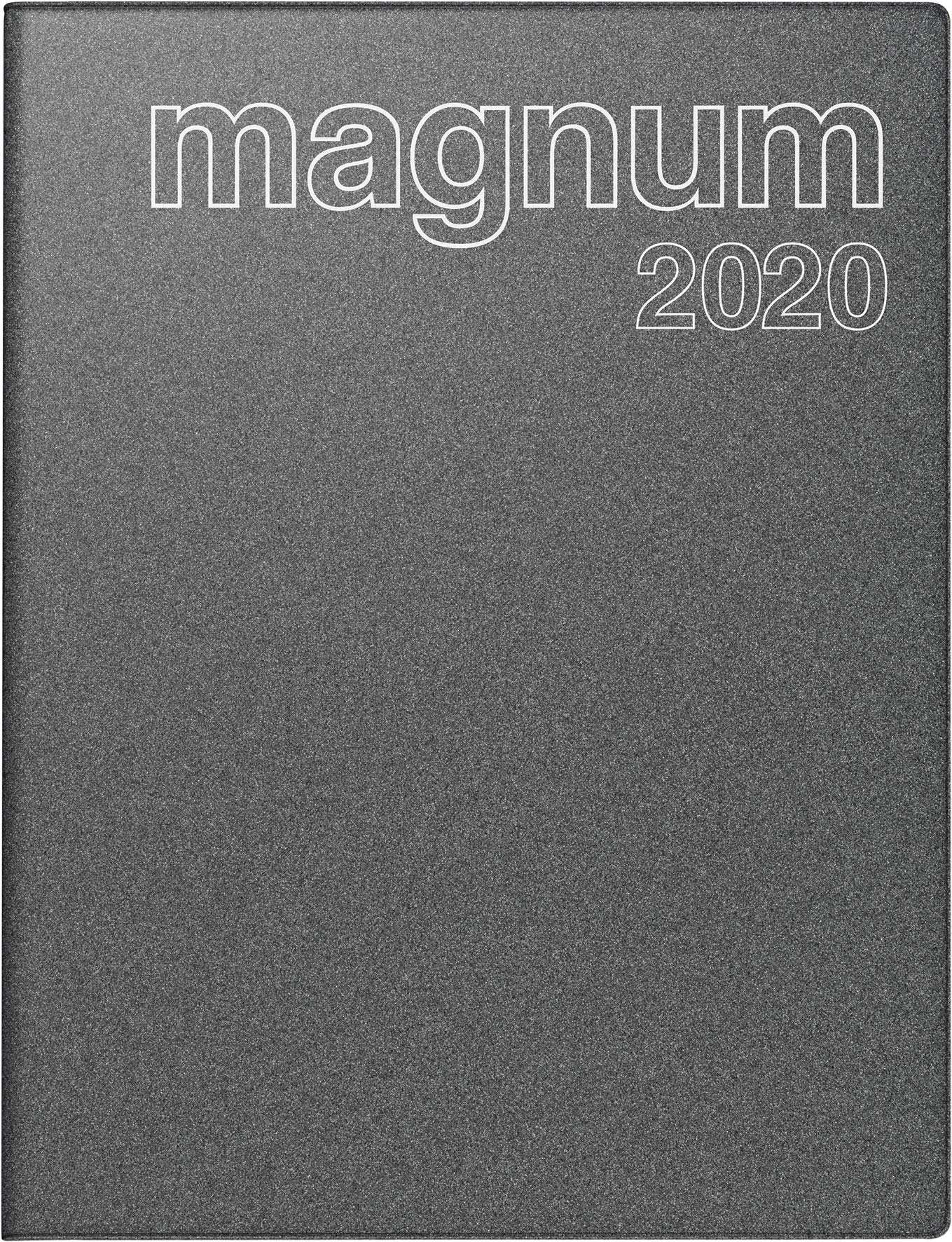 rido/idé 702708380 Buchkalender magnum (2 Seiten = 1 Woche, 183 x 240 mm, Kunststoff-Einband Reflection, Kalendarium 2020) grau