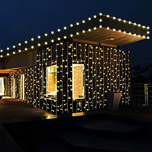 IMAGE LED Lichtervorhang 6x3m Strombetrieben Lichtvorhang Lichterkette mit 600 LEDs 8 Beleuchtungsmodi Deko für außen Outdoor Hochzeit Party, warmweiß