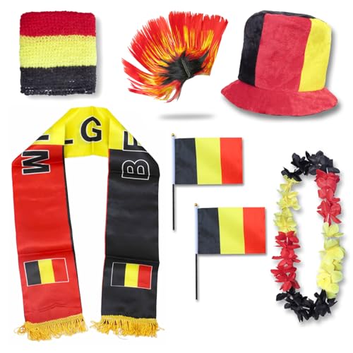 Sonia Originelli Fan-Paket Belgien Belgium WM EM Fußball Schal Hawaiikette Hut Schweissband Fahne Perücke
