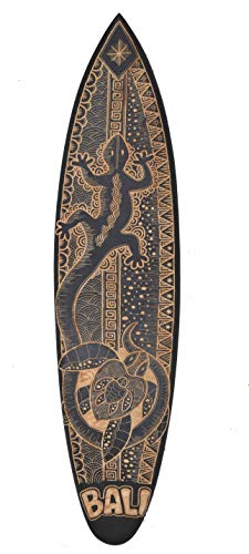 Deko Surfboard aus Holz 100cm mit Gecko Tribal Motiv Deko Surfbrett im Polynesien Style