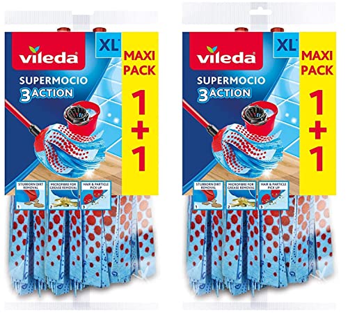 4 x Vileda SuperMocio 3-Action-Mikrofaser-Wischmopp Ersatz blau